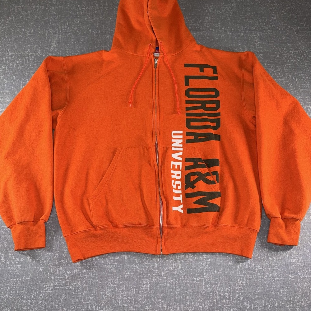 Champion Hoodie Mens M Orange Full Zip Florida A&M University Fleece Sweatshirt
